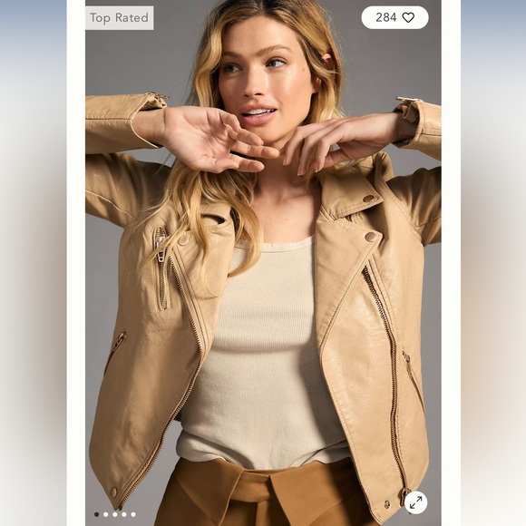 Blank NYC Blank NYC-Natural Vegan Leather Moto Jacket Light beige Small NWT - Picture 1 of 8